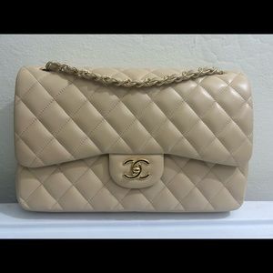 Classic Chanel Jumbo Double Flap Beige Lambskin